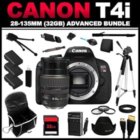 Canon EOS REBEL T4i 18.0 MP CMOS Digital Camera Full HD Movie Mode (Body Only) + Canon EF 28-135mm f/3.5-5.6 IS USM Standard Zoom Lens for Canon SLR Cameras (32GB Advanced Bundle Kit) - 2562A002, 6558B001