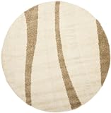 Safavieh Florida Shag Collection SG451-1128 Cream and Dark Brown Shag Round Area Rug, 6-Feet 7-Inch Round