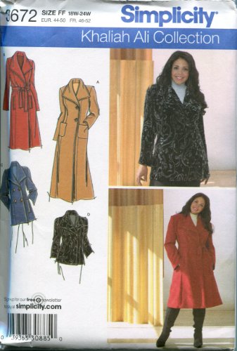 SIMPLICITY PATTERN 3672 WOMEN'S PETITE COAT OR JACKET, EACH IN TWO LENGTHS SIZE FF 18W-24W SIMPLICITY PATTERN 3672 WOMEN'S PETITE COAT OR JACKET, EACH IN TWO LENGTHS SIZE FF 18W-24W