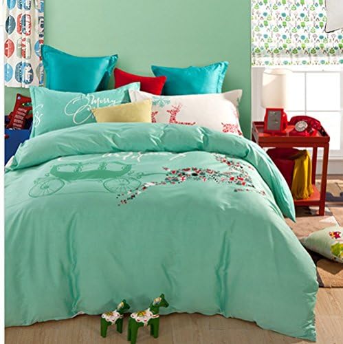 Andreannie ®3d Bedding Sets Home Textile Color Reindeer Carriage and Snowflakes Cotton Material 4pcs Full Size Duvet Cover Sets Without Comforter