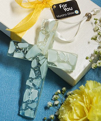 Murano Glass Collection Hanging Cross Favors (White) On Sale