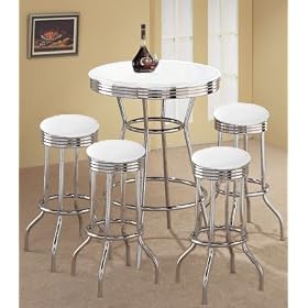 4 White Glitter Barstools and White Table Set by The Furniture Cove