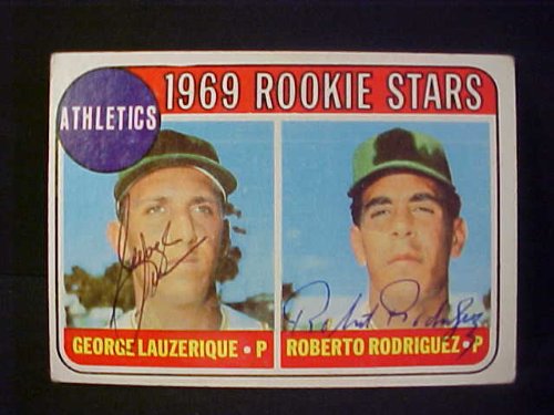 George Lauzerique & Roberto Rodriguez Oakland Athletics #358 1969 Topps Autographed Baseball Card