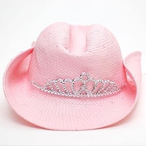 Sophias Style Girls Pale Pink Cowgirl Straw Hat Dress Up Girl 4-16 by Children's Straw and Canvas Hats