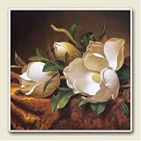 Magnolia On Gold Cloth , Set of 4 Ceramic Coasters