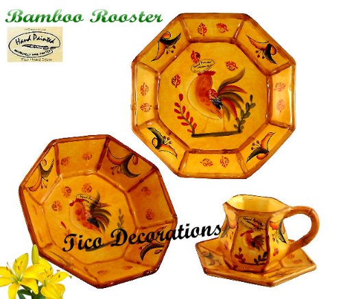 16PC DINNER SET DINNERWARE BAMBOO ROOSTER