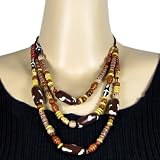 3-Strand Wood Beads Necklace Brown by EchoMerx
