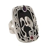 Sajen Sterling Silver Black Shell Heron Handmade Ring, Size 7