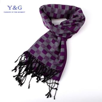 Purple Checker Feel cashmere Scarf For Men Y&G 100% Silk Jacquard Woven Scarf SC1030