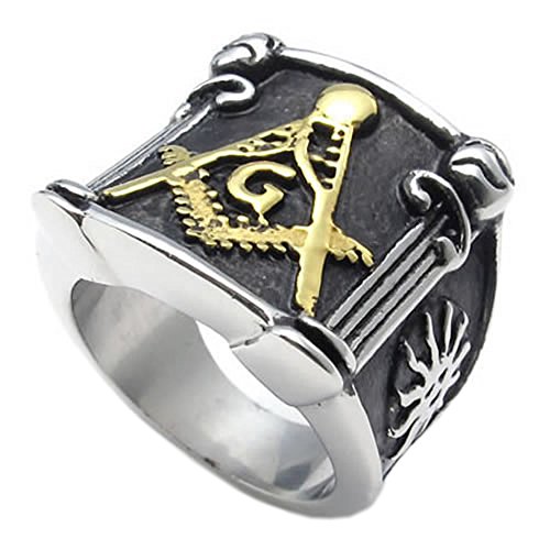 KONOV Embossed Freemason Masonic 316L Stainless Steel Band Enamel Mens Ring- Size 10