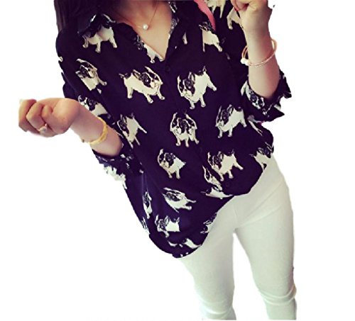 (チレーネ)Chilene レディース シャツ ドッグ プリント シフォン 七分袖