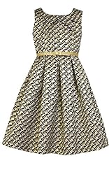 Girls Round Neck Belted Brocade/Metallic/Nylon/Polyester Sleeveless  Dress