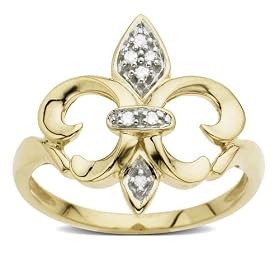 14k Yellow Gold Fleur-De-Lis Diamond Ring (.03 ct, I-J Color, I2 Clarity), Size 7