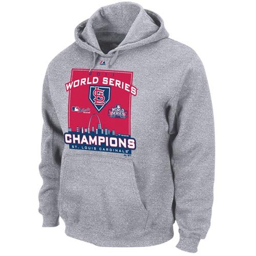 MLB Men's St. Louis Cardinals 2011 World Series Champions Locker Room Hooded Fleece Pullover (Steel Heather, Large)