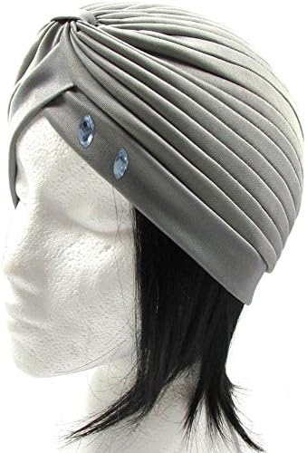 JUDIER Turban Twist pleated Hair Wrap stretch turban Women's Head Wrap Cap Cover (gray)