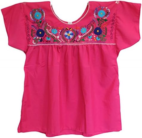 Mexican Peasant Puebla Blouse, Hot Pink, Small