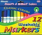 BAZIC 12 Color Jumbo Premium Washable Markers (Case of 24)