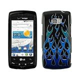 Black Blue Flame Snap on Design Hard Case Faceplate for Lg Ally Vs740