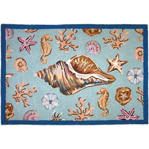 123 Creations C706.28x40 inch Conch Shell Hooked Rug - 100 Percent Wool