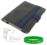 Grey and Dark Blue Canvas Case and Travel Wall Charger for Amazon Kindle 2 E-Reader Reading Device (Kindle NOT Included)