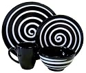 Waechtersbach Freestyle 16-Piece Dinnerware Placesetting, Service for 4, Black Swirl