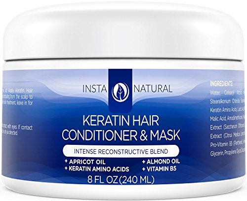 InstaNatural Keratin Complex Hair Mask - At Home Deep Conditioner Treatment for Dry, Frizzy, Fine & Damaged Hair - With Organic Argan Oil - Antibreakage Repair Cream - Dry Scalp Remedy Product - 8 OZ