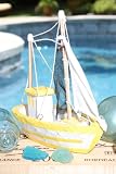 "FISHING BOAT" YELLOW COASTAL 10" - HAND CARVED - COASTAL DECOR