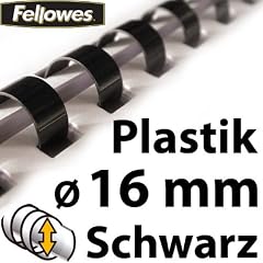 Schwarze 16mm Plastikbinder�cken A4 Fellowes, bis ca. 120 Blatt, 25 St�ck, Plastik-Spiral Binder�cken, Binding Combs, 21 Ringe, Schwarz, 53323