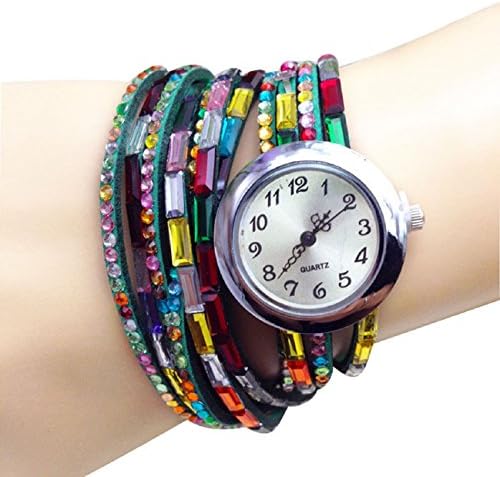 Tonsee Faux diamond Bracelet Pendant Wrist Watch (Green)
