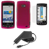 GTMax Hot Pink Rubber Hard Snap On Crystal Cover Case + Clear LCD Screen Protector + Car Charger for Verizon LG Ally VS740 CDMA Cell Phone