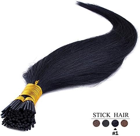 FANGYUANHAIR 100S 18" 20" 22" Virgin Remy Pre Bonded Keratin Stick I Tip Human Hair Extensions 100g (1g/strand) (20inch  100g, #1 jet black)