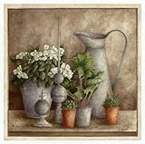 IMAGE OF Pot A Eau Et Fleurs MUSEUM WRAP CANVAS Print With Added Heavy BRUSHSTROKES Vincent Perriol 20x20
