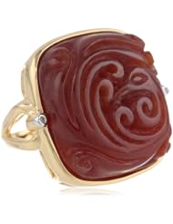 18k Gold Over Sterling Silver Carved Red Jade with Cubic Zirconia Accents Ring, Size 7