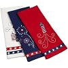 DII July 4th Embroidered Fireworks Kitchen Towel, Red, Set of 3