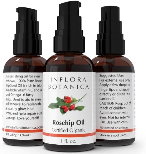 Rosehip Seed Oil Certified Organic 100% Pure for Skin, Hair, Nails. Great for Sun Damage, Wrinkles, Age Spots, Scars, Acne, Stretch Marks, Hyper Pigmentation, Discoloration. Natural Vitamin C Serum, Collagen Producing, Anti-Aging. Cold Pressed & Unrefined.