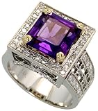 14k White Gold Ring, w/ 0.89 Carat Brilliant Cut Diamonds & 4.82 Carats (10mm) Princess Cut Amethyst Stone, 9/16 in. (15mm) wide