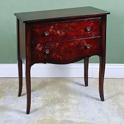 Painted Floral Side Table with 2 Drawers Solid Wood 30"W x32"H