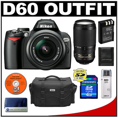 Nikon D60 Digital SLR Camera with 18-55mm AF-S VR + Nikon 70-300mm AF-S VR Zoom Lens + 4GB SD Card + EN-EL9 Battery + Case + Cameta Bonus Accessory Kit