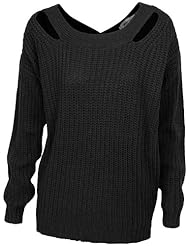 Apparel: Doublju Womens Long Sleeve Fit Knit Criss-cross Loose Sweater Black Small