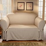 Satin Stripe Slipcover Collection - Stone