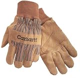 Mens CARHARTT Knit-Wrist Palm Insulated Leather Work Gloves BROWN (Sizes M - XL) SPR-SUM FAL-WIN