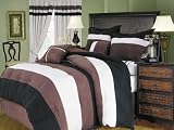 Review ecitydirect  / 7pc Beige and Black Stripe Micro Suede Comforter/bed-in-a-bag Set Queen