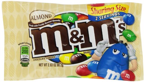 M&M'S Almond Chocolate Candy, Full Size 2.83 oz Bag, Pack of 18 Bulk Candy Chocolate