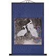 Hand-Painted 36" Oriental Wall Art Scroll - Three Herons With Dark Blue Border