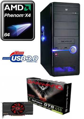 USB3 Black Edition AMD AM3 Phenom II X4 955 (4x 3.20 GHz AM3) - 1000GB HDD SATA-II Festplatte - NVIDIA GeForce GTS 450 1024MB GDDR5 DX11.o - 4,00GB RAM DDR-3 1600 - 24x LG Multi Format DVD Brenner - Cardreader all in one - GIGABYTE Board mit 7.1 Sound sowie Gigabit LAN