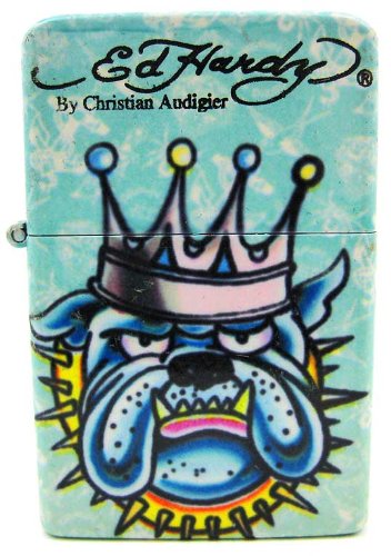 Licensed Ed Hardy King Dog Refillable Lighter Tattoo