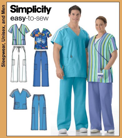 SIMPLICITY 4101 SEW PATTERN Unisex Women's and Men's Scrub Tops and Pants PLUS SIZE XL, XXL, XXXL