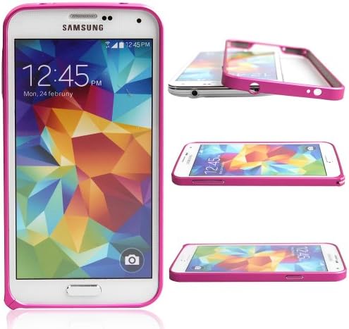 S5 Case, Boriyuan Hot Sale Luxury Ultra Thin Metal Aluminium Alloy Frame Bumper Case for Samsung Galaxy S5 GS 5 V I9600 Smartphone (Hot Pink)