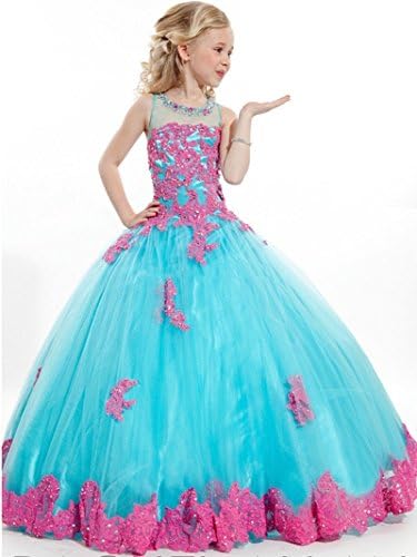 Stardress Girl's Ball Gown Scoop Appliqued Beaded Floor Length Flower Girl Dresses Prom Gown (2 years, blue)