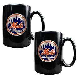 New York Mets MLB 2pc Black Ceramic Mug Set - Primary Logo by Great American Products